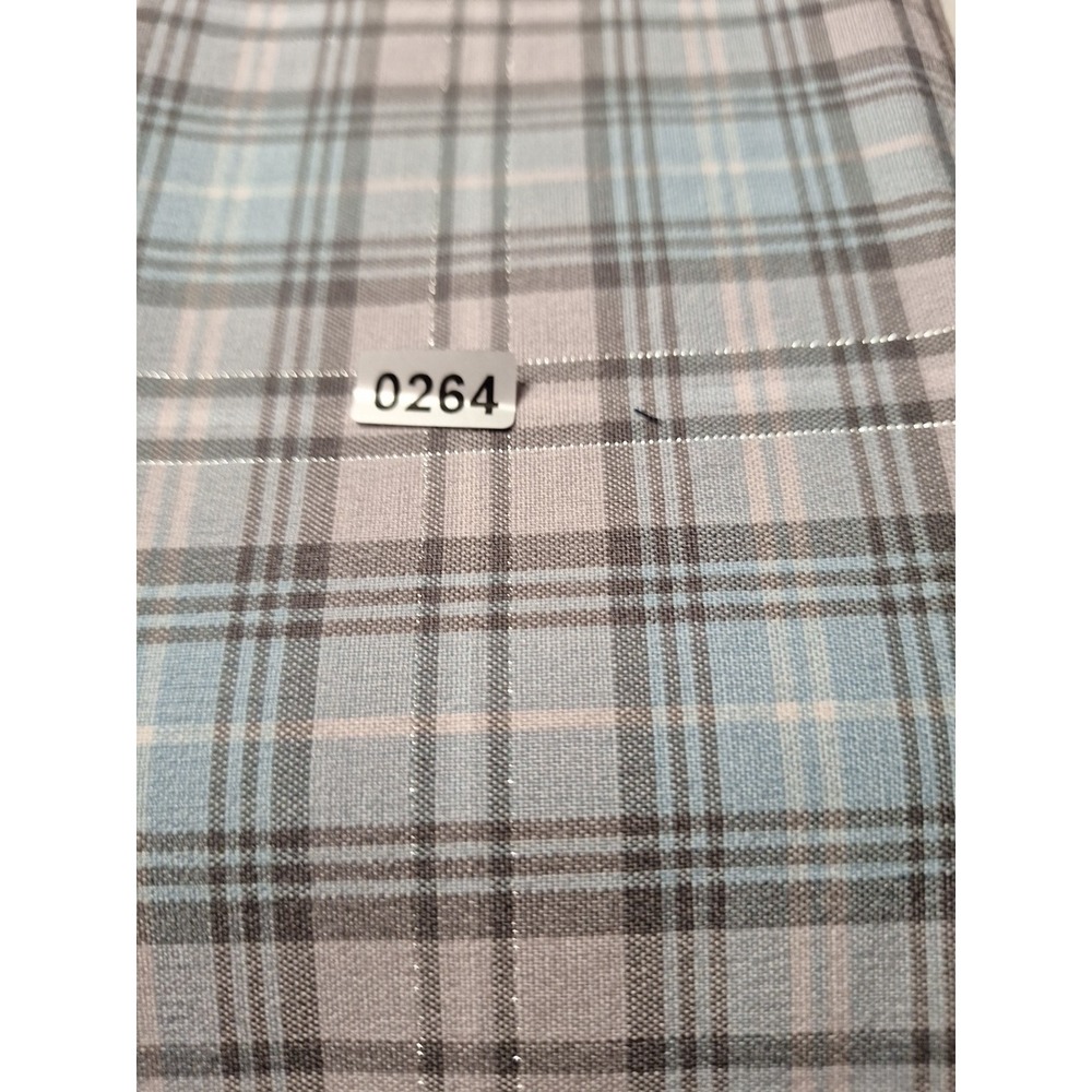 2+5/8 Yd  Linen Blue Grey Plaid With Silver Threading Fabric Apparel Sewing